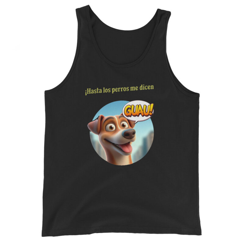 Camiseta sin mangas, para mujer: “Hasta los perros me dicen Guau”