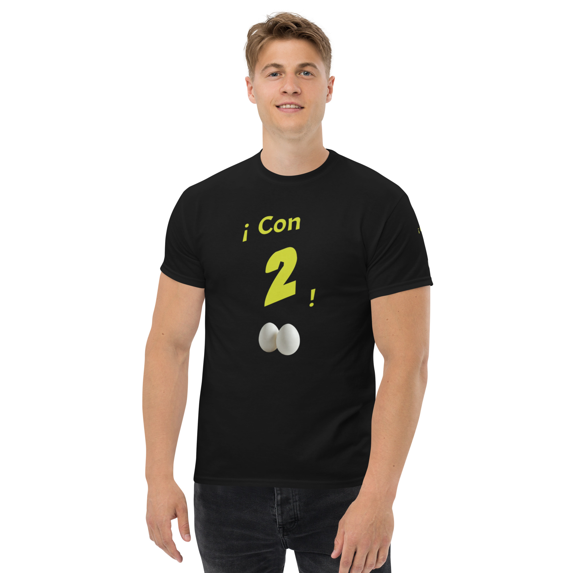 Camiseta de manga corta para hombre: “¡Con 2!”. Con impresión extra en la manga izquierda. Envío incluido.